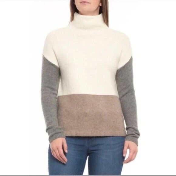 C&C California Wool Blend Color Block Funnel Neck Sweater L - Picture 1 of 14
